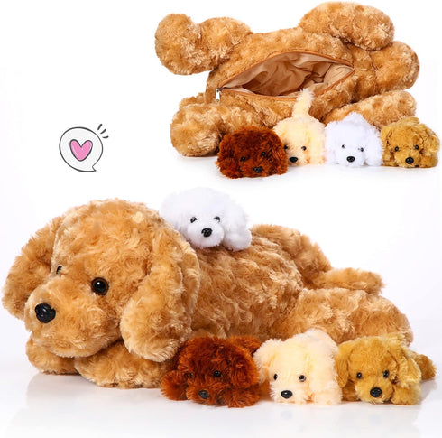 5 1 Mommy 4 Skylety Pcs Dog Stuffed Animal Puppy Stuffed with Babies Inside Big with Mini Baby Cute Soft Toy