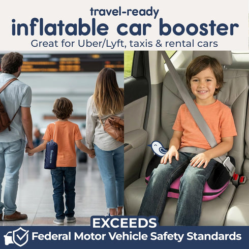 Hiccapop UberBoost Inflatable Booster Car Seat | Blow up Narrow Backless Booster Car Seat for Travel | Portable Booster