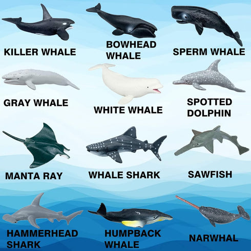 Sharks Figures Sea Animals Whale Toys Set Ocean Animal Action Figures, Great for Kids Bath Toys, Beach Toys, Cake Topper and Party Favors, Gifts, Prizes, Rewards (12 PCS)