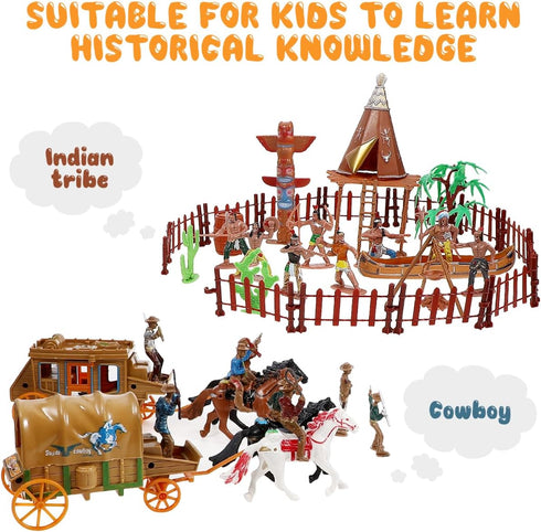 Playset, NUOBESTY Cowboys and Indians Plastic Figures Wild West Cowboys and Indians Models for Miniature Sandbox