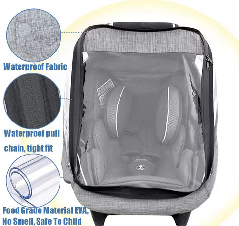 Car Seat Rain Cover, Infant Weather Shield, Waterproof Protection with Quick-Access Zipper Door (Gray Melange)