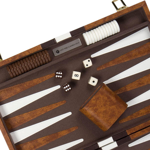 Get The Games Out Classic Backgammon Set - 2 Players - Best Strategy & Tip Guide - Available in Brown, Medium Sizes