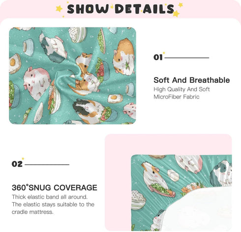 Pigsaly 27x39 Inch Crib Sheets Kawaii Guinea Pigs Baby Sheet for Standard Crib Mattress Boys Girls Toddler Bed Sheets