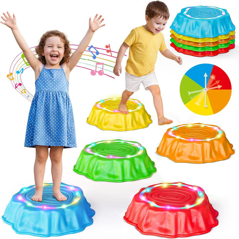 Flooyes Stepping Stones for Kids, 5PCS Light Up & Music Non-Slip Stepping