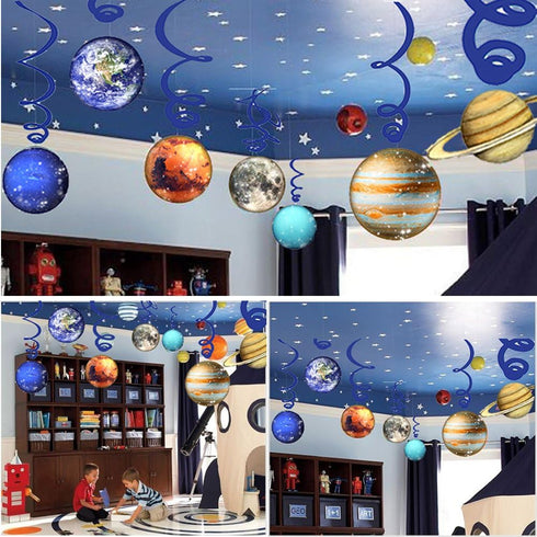Solar System Hanging Swirl Party Supplies, Space Themed Planets Birthday Banner for Boys Girls Kids - 30PCS