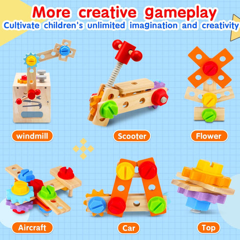 Kids Tool Set - 29 PCS Wooden Toddler Tool with Box, Montessori STEM Educational Pretend Play Toy for Ages 2-6