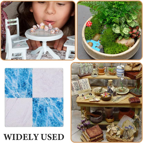 Doll House Furniture 27pcs Miniature Mosaic Floor Tile Sheet for Blue and White Tile Flooring