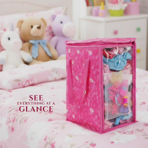 3 100 Primo Lines Doll Clothes & Accessories Storage Organizer Pink Stackable Bags with Adjustable Dividers, Resealable