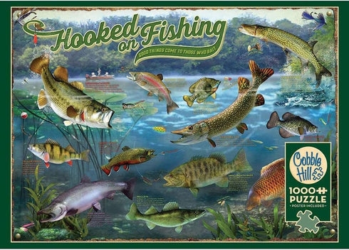 Cobble Hill 1000 Piece Puzzle - Hooked on Fishing - Sample Poster Included