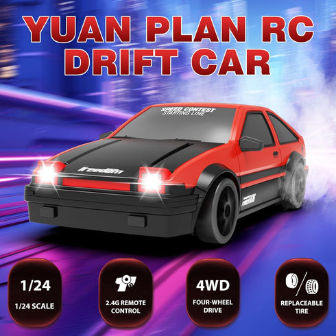 1:24 2.4GHz 4WD RC Drift Car, Remote Control Cars High Speed Drift RC Cars with LED Light Dritfing Tires Racing Hobby