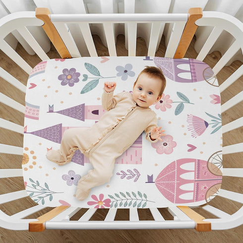 Flradish Cozy 27 39 Princess Castle Pink Crib Sheets for Boys or Girls,Stretchy Fitted Soft Breathable Crib Sheet