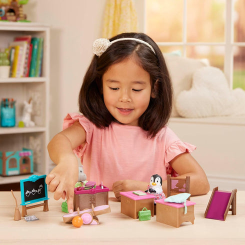 Lil Woodzeez Dollhouse Classroom & Playground Playset - Toy School Set with 2 Doll Figures for Kids 3 Years +