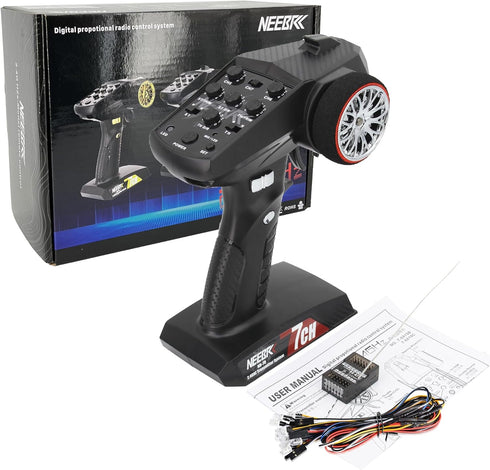 7 Channels RC Transmitter with Receiver - Built-in Light Control System for RC Car Crawler Truck Racing Buggy (Red)