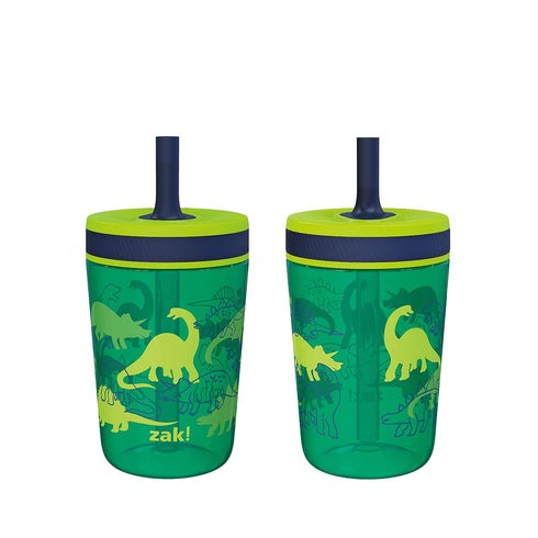 Zak Designs Kelso 15 oz Tumbler Set, Dino Camo, Leak-Proof Lid with Straw, Kids Cup Bundle