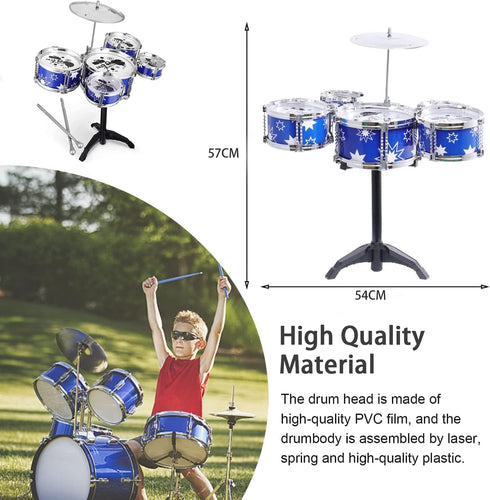 Beenavee Set,Jazz 5 Set,Toddler Set Kids Drum Drum Musical Toys, Drum with Stool Mini Band Rock Educational Percussion