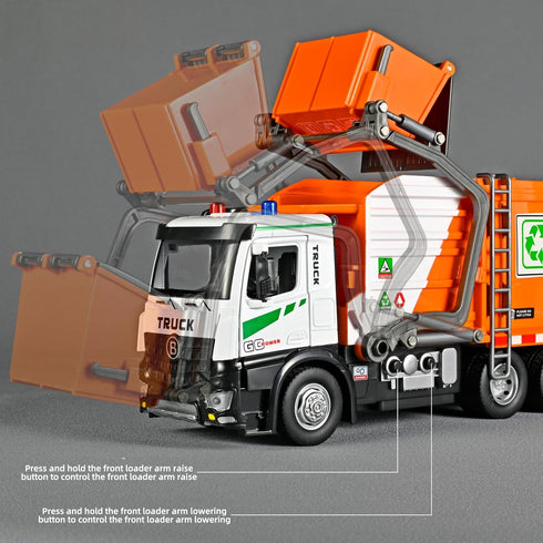 NOVAFUSION 4-7Orange Front Loader Arm Toy Garbage Truck with Auto Lift Function,Diecast Garbage Truck Metal