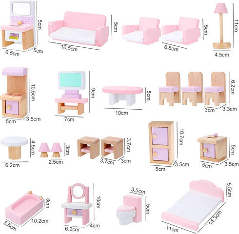 Sumind 30 Pcs Wooden Dollhouse Furniture Family Set - 8 Mini People Figures Dollhouse Accessories for Imaginative Play