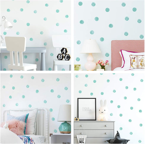ROFARSO 120 Decals 2.2'' Cyan Polka Dots Wall Stickers | DIY Removable Peel & Stick Home Decor