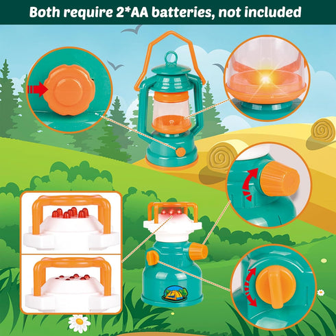 FUN LITTLE TOYS Kids Camping Set, Pop Up Play Tent with Battery Lantern and Drawstring Bag for Indoor Outdoor Pretend