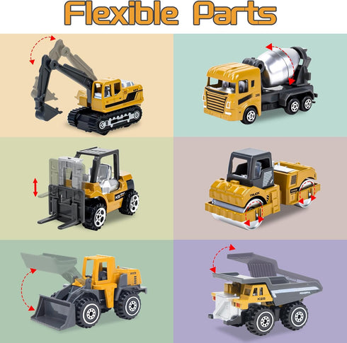 6 Pieces Toy Construction Vehicles, Diecast Trucks for Boys Age 4-7, Forklift Excavator Dump Tractor