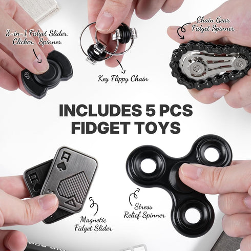 KAMBOLLY 5 Set Pcs Fidget Toys Adults Metal Fidgets Toy Magnetic Slider Clicker/Spinner for Stress & Anxiety Relief