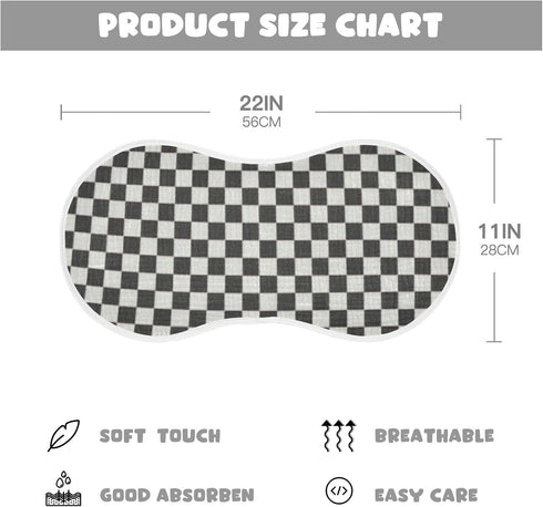 FLildon 2PCS Muslin Burp Cloth for Baby Checkered Black White Super Absorbent Burping Cloths, Bibs for Newborn Boys