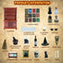 1/12 Set Dollhouse Miniatures Scale Accessories, Wooden Bookshelf Furniture - Magic Bottle&Potion, Witch Frame and Hat