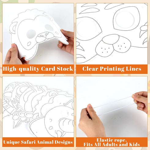 36Sets Animal Coloring Mask Jungle Animal Crafts for Kids Color Your Own Paper Mask Easy DIY Wild Lion Masquerade