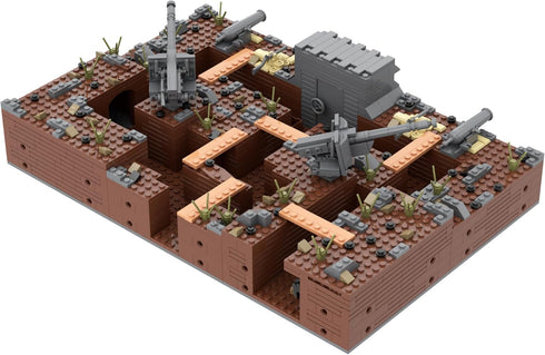 WW2 Military Base Bunker Trench Building Blocks (1350 Pcs), Including Fortresses and Anti-Aircraft Guns for Kids