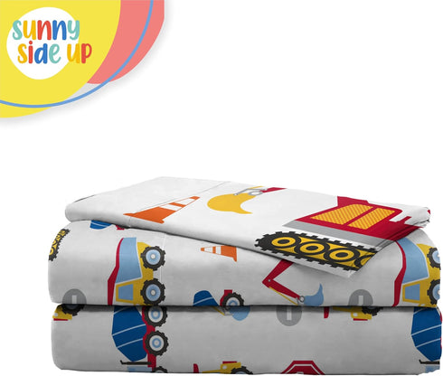 Set 3 Set Sunny Side Up Construction Zone Toddler Sheet - Piece Toddler Bedding Includes Pillow Cover - Super Soft