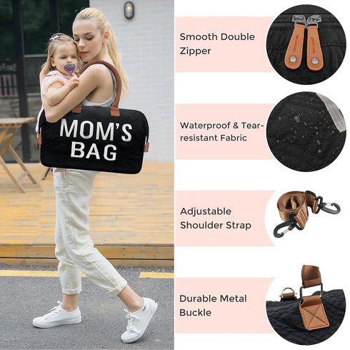 Mommy 2 printe Diaper Bag Tote with Organizers, Large Moms Bag for Hospital & Travel Baby Diaper for Baby Care (Quilted