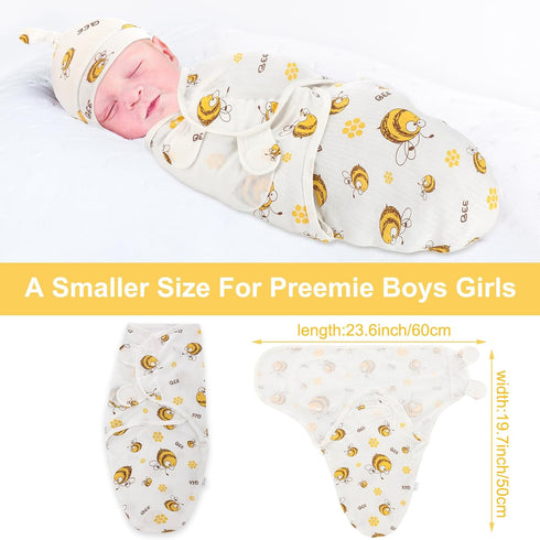 Chuarry 3 Pack Set Preemie Swaddle Blanket with Hat Preemie Hats Baby Receiving Blanket Swaddle Wrap for Newborn