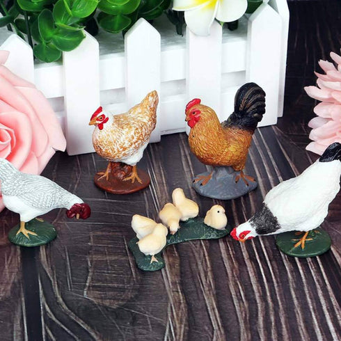 Farm Animals Figurines, 5 Piece Simulated Chicken Toy Statue Set, Realistic Cake Topper Gift