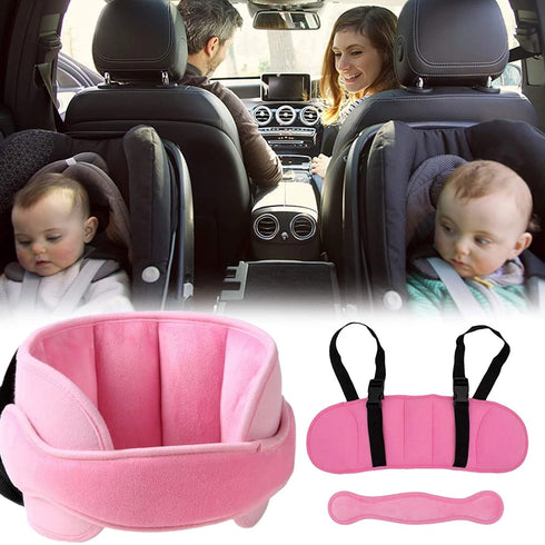 Car Seat Head Support Band, Adjustable Neck Relief for Infants and Baby Car Seats (Pink)