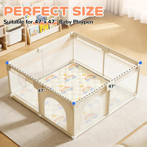 47"x47" Tummy Play Mat for Playpen - Thick Soft Foam Playmats for Babies and Toddlers - Non-Slip Baby Play Mats