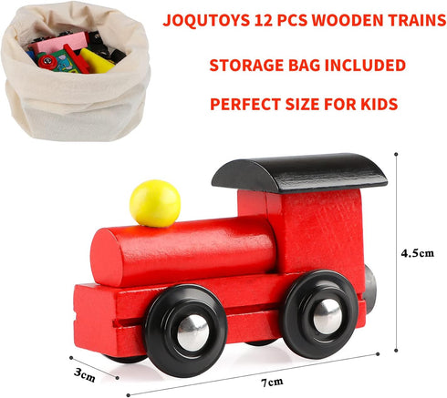12 Set 3 Sets Set Joqutoys PCS Wooden Train Cars, Train Toys Magnetic Includes Engines and Storage Bag, Toy Train