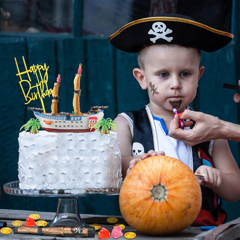 Charniol 32 Sailboat Set Pcs Pirate Ship Cake Topper Nautical Model Decoration Gold Coins Pirate Gems Treasure