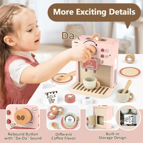 Playset Set Airlab Kids Coffee Toy Coffee Maker for Toddler Wooden Kitchen Accessories Pretend Play for Girls Boys Ages