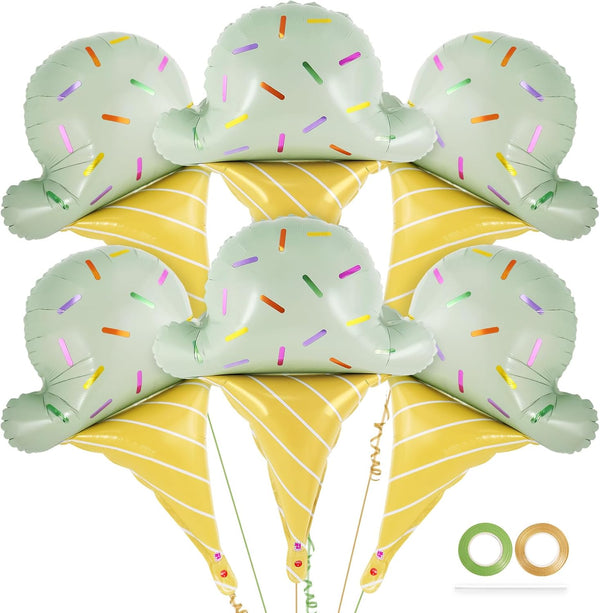 YOTHORN 6 Pcs Ice Cream Balloons, Giant Ice Cream Cone Foil Balloon for