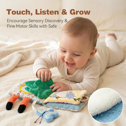 0-12 Tummy Montessori Soft Baby Book - Sensory Book for Babies Months with Crinkle Paper, Touch & Feel Textures, Baby