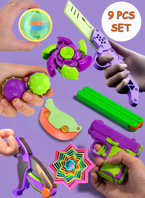 YILCER 1911 Set 3D Pack, 9 Fidget Toy Gun, Stress Shot Toy Gun for Adults & Kids, Printed Peace Pistol Fidget Toy