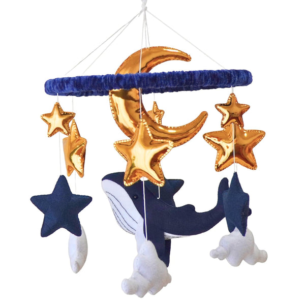 Whale Hanging Mobile - Nautical Stars and Moon Nursery Mobile for Boys