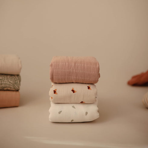 mushie Muslin Baby Swaddle Blanket - 100% Organic Cotton (Leaves)