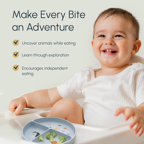 Studio Merveille 6-12 1-3, Silicone Suction Plates with Dividers - Grip Plates for Babies Months and Toddlers Toddler