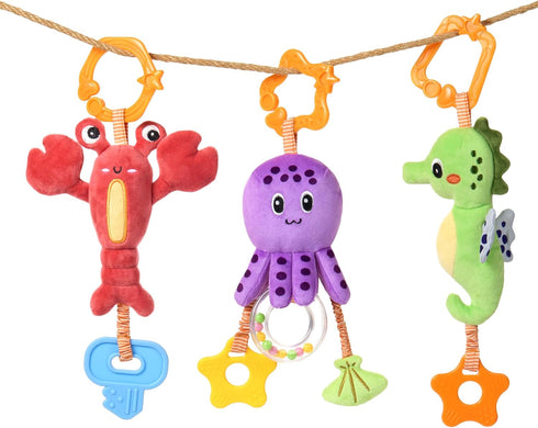 TUMAMA Baby Toys 0-12 Months, Hanging Stroller Toys, Soft Marine Animal Crib Car Seat Rattles