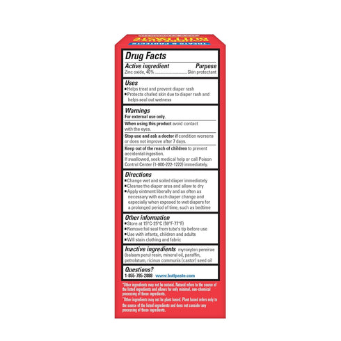 2 oz Boudreauxs Butt Paste Max Strength Diaper Rash Cream for Baby, Ointment With Zinc Oxide, Tube