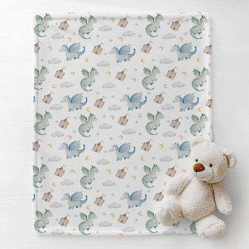 Cstdyfrv 60x80in Cute Baby Dragons Castle Baby Blankets for Boys Girls Watercolor Fairytale Dragon Moon Stars Soft