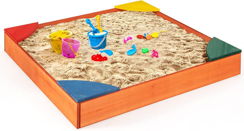 Bottomless 4 3+ HONEY JOY Kids Wooden Sandbox, Outdoor Sand Pit with Built-in Corner Seating, Cedar Backyard Sand Boxes