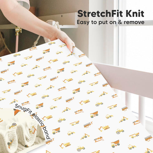 Pack and Play Sheets Fitted, 2-Pack Mini Crib Sheets, Organic Fitted for Pack N Play Mattress, Construction