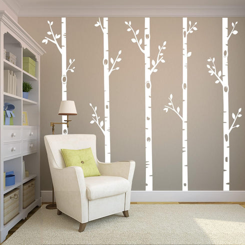 5 (100", Giant Tree Wall Decals Birch Tree Wall Stickers Woodland Wall Stickers for Baby Kids Nursery Bedroom Living